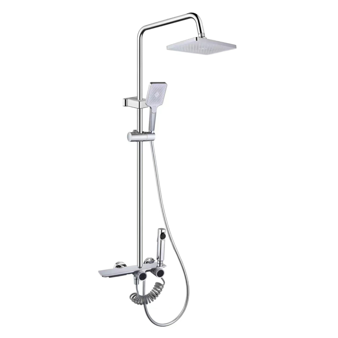 ද්විත්ව බොත්තම් සහිත දීප්තිමත් Chrome Square Rain Shower කට්ටලය