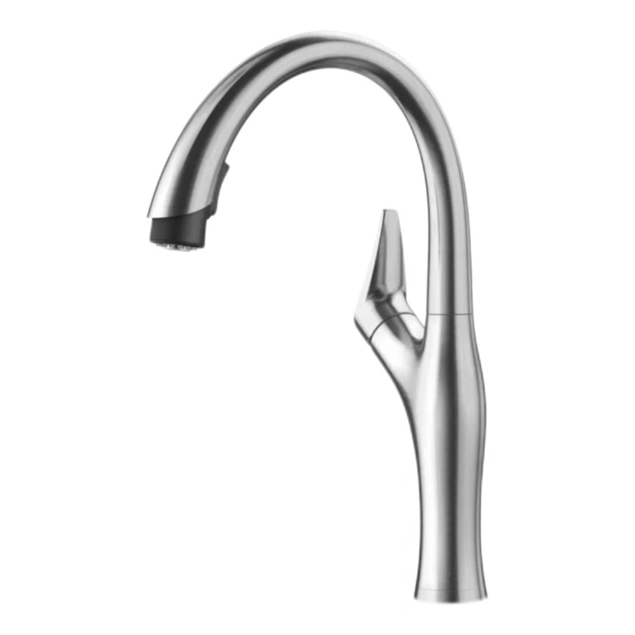 Brushed මල නොබැඳෙන වානේ Streamlined Gooseneck Pull-Out Faucet