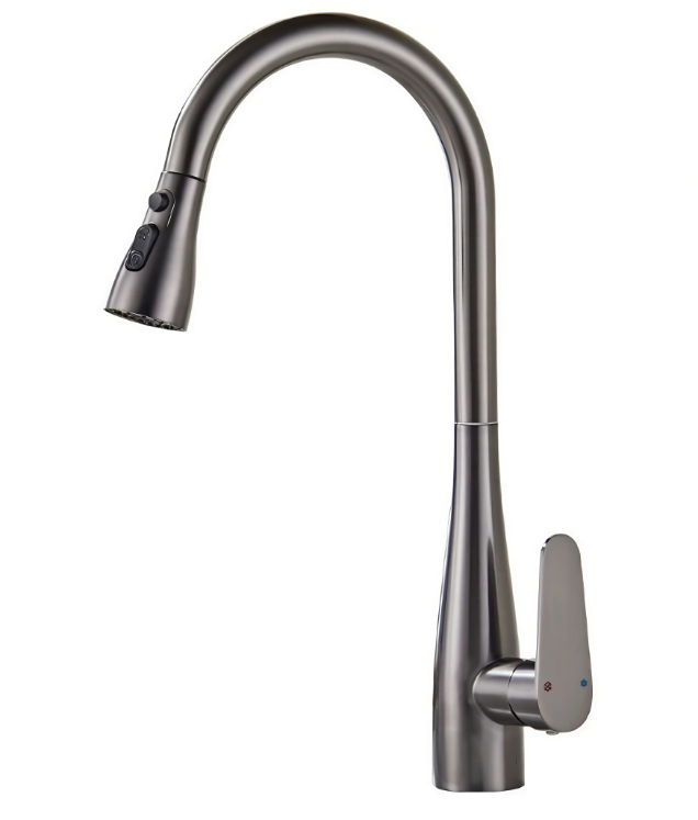Gunmetal Grey High-Arc Gooseneck Hot and Cold Kitchen Pull-Out Faucet