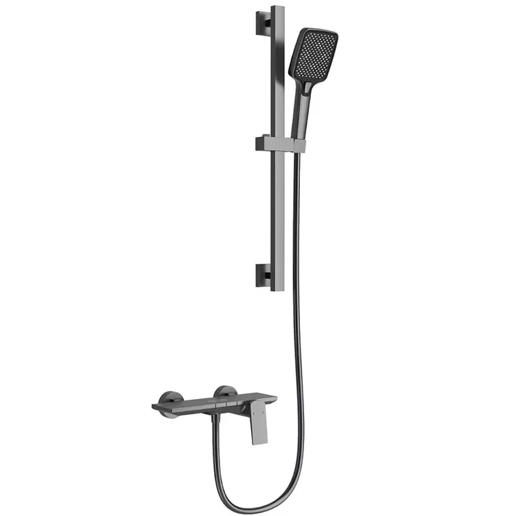 ගැලපුම් කළ හැකි විනිවිදක තීරුව සහිත Gunmetal Grey Square Shower set