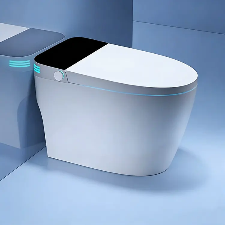 LED ඩිජිටල් සංදර්ශකය ස්වයංක්රීය පියන Flip-Top Foam Shield Siphon Smart Toilet